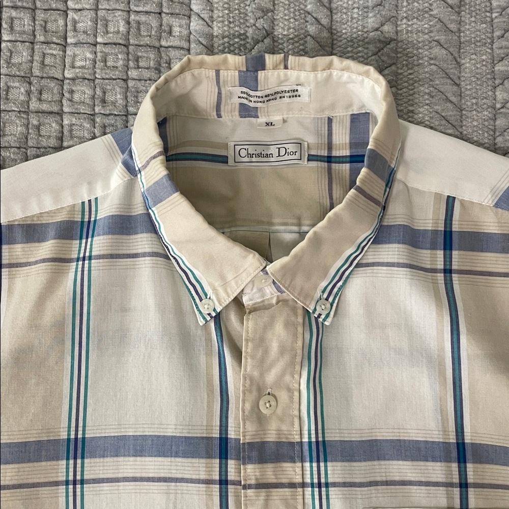 Dior Beige and Blue Plaid Casual Shirt